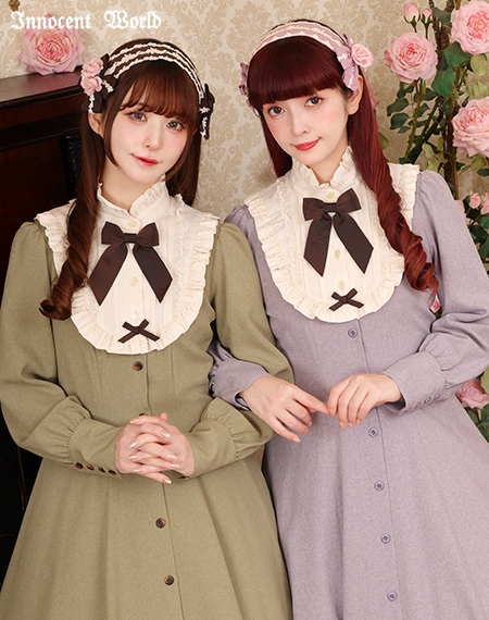 スタンドカラープレーンワンピース